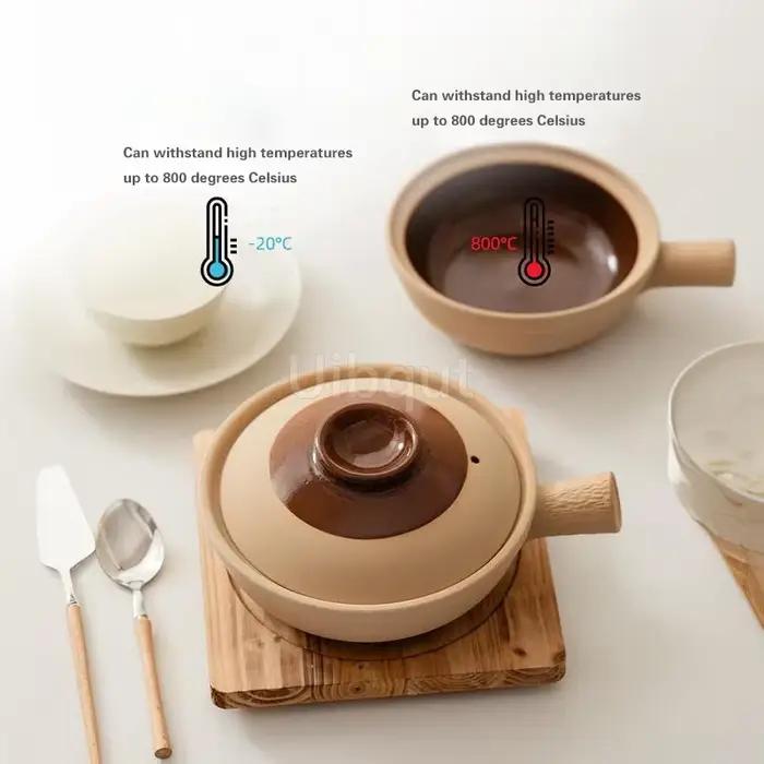 Casserole de riz en céramique de style Hong Kong avec poignée non chauffante et couvercle inclus pour cuisine traditionnelle et cadeaux personnalisés
