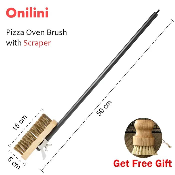 Brosse en cuivre et bois pour four à pizza avec manche en aluminium pour nettoyage rapide et durable occasions de cuisine et barbecue