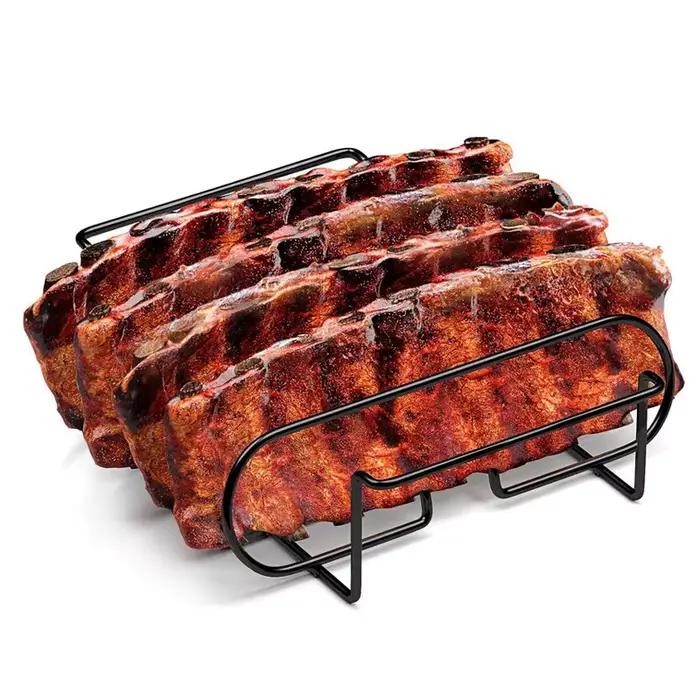 Supports à Steak pour Barbecue, revêtement antiadhésif en acier, rôtissage, côtes de viande d'agneau, support de grillades pour pique-nique en plein air
