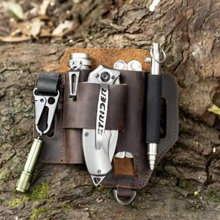 Gaine en cuir pour ceinture, organisateur de poche, outil de rangement extérieur pour lampe de poche, couteau, stylo, tournevis, clé de voiture pour homme
