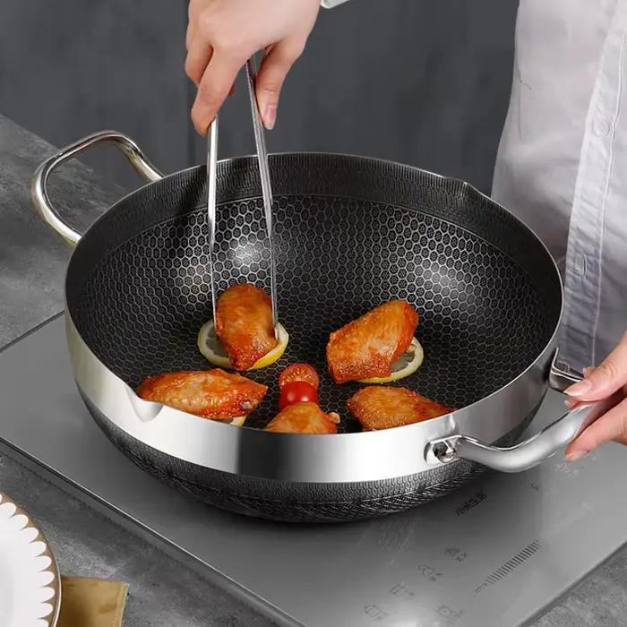 Poêle à frire en acier inoxydable, 316 Stock, poêle antiadhésive de qualité alimentaire, fond de Pot en nid d'abeille, cuisinière à Induction, cuisinière à gaz générale