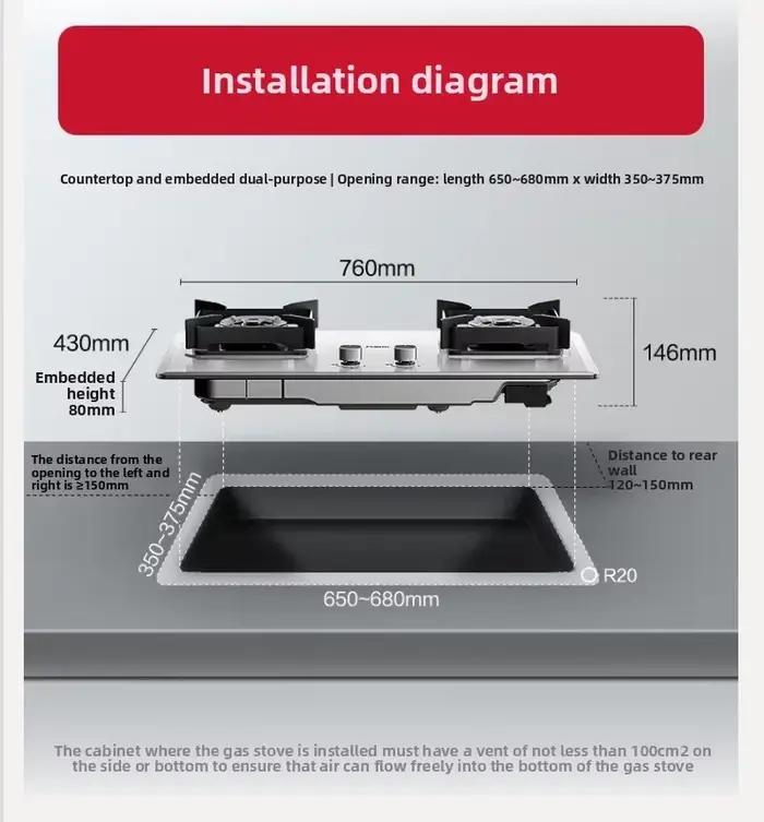 Cuisinière à gaz en acier inoxydable Vanward pour la maison