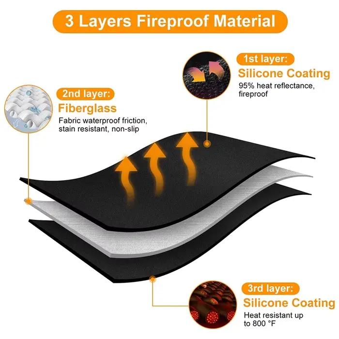 Tapis de gril robuste en fibre de verre pour barbecue et feux de camp résistants aux hautes températures et faciles à entretenir pour soirée extérieure
