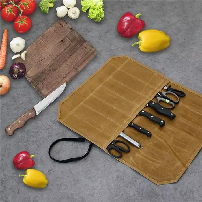 Sacs à couteaux en toile, sacs à couteaux portables, sacs de rangement pour couteaux de chef, sacs de rangement pour couteaux imperméables avec 7 emplacements