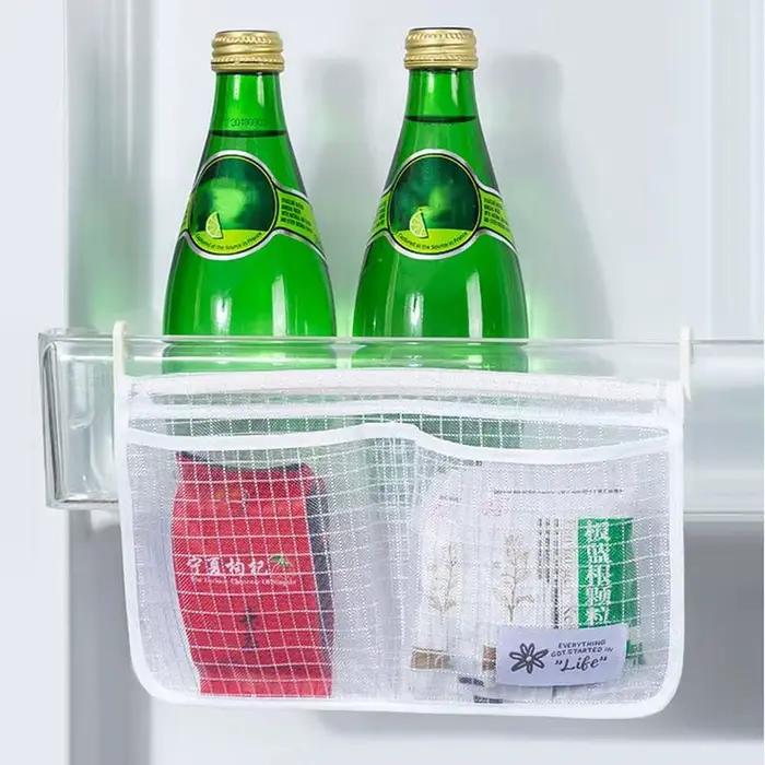 Sac de rangement transparent en maille pour réfrigérateur