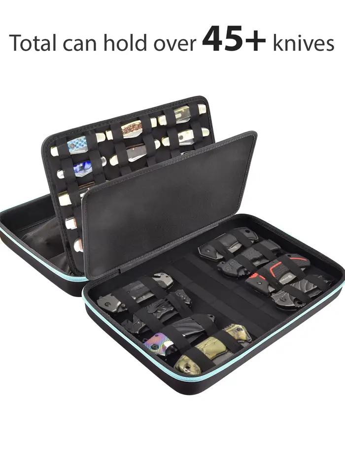 Présentoir de couteaux de poche pour homme avec rangement et protection, capacité de 45 couteaux, boîte multifonctionnelle pour couteaux tactiques et utilitaires, rangement sécurisé et élégant pour couteaux de poche et accessoires de cuisine