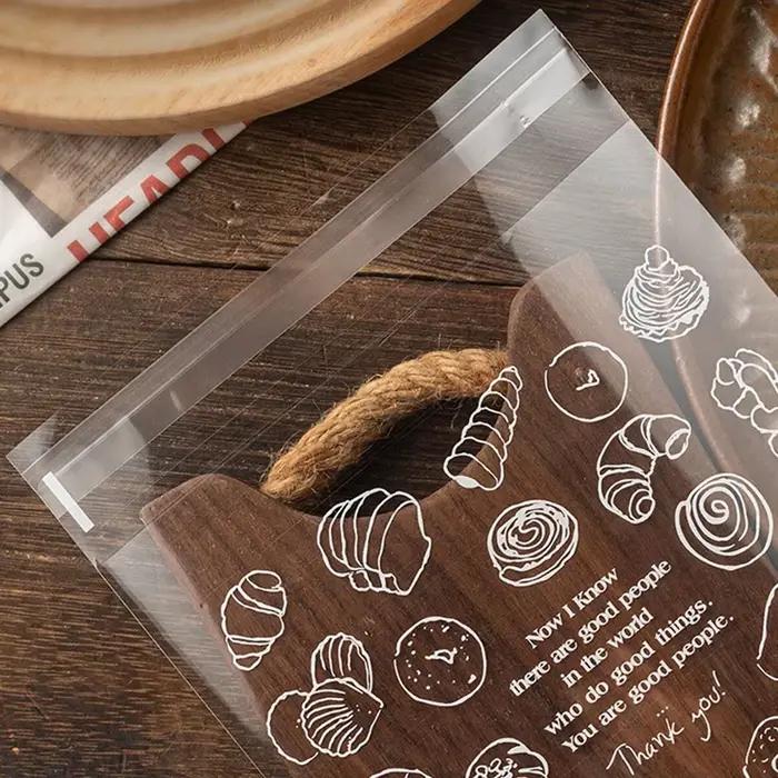100 pièces/200psc-sac auto-scellant pour pain pâtissier imprimé