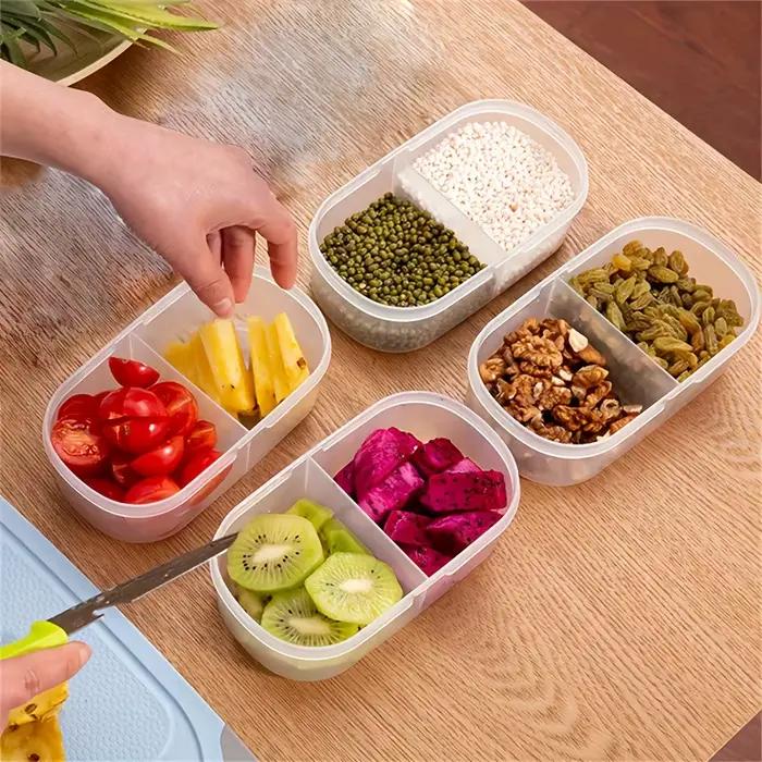 Récipient de stockage des aliments, organisateur d'épices à double compartiment, pour Fruits, épices, herbes, scellé, sans danger pour le micro-ondes, réutilisable, facile à nettoyer