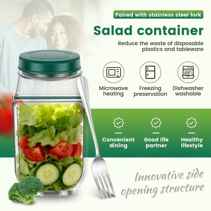 Boîte à salade portable Salad Pod bouteille de stockage avec couvercle à ouverture latérale pour légumes fruits fourchette anti-fuite pour maintenir les aliments frais occassions pique-nique déjeuners activité sportive cadeau santé