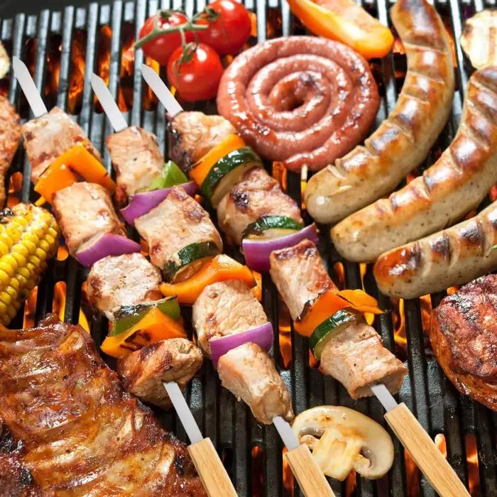Grands brochettes de Kabob en acier inoxydable, épaisses et réutilisables pour la viande, le poulet et les légumes, outils essentiels pour Barbecue en plein air, 8 pièces
