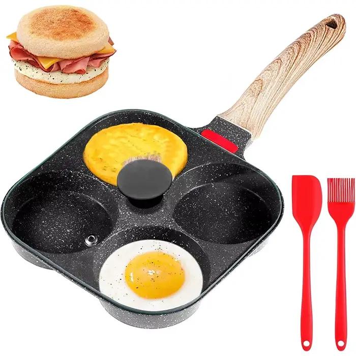 Poêle à œufs approfondie avec couvercle en granit antiadhésif pour petits déjeuners sains et créatifs occasions spéciales famille cadeau cuisine