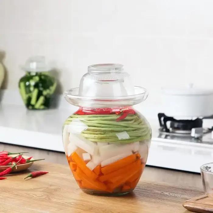 Pot mariné domestique, cylindre de cornichons, boîtes scellées 2.5/5KG, récipient en verre coréen, pot Kimchi de cuisine, boîtes de marinées épaisses