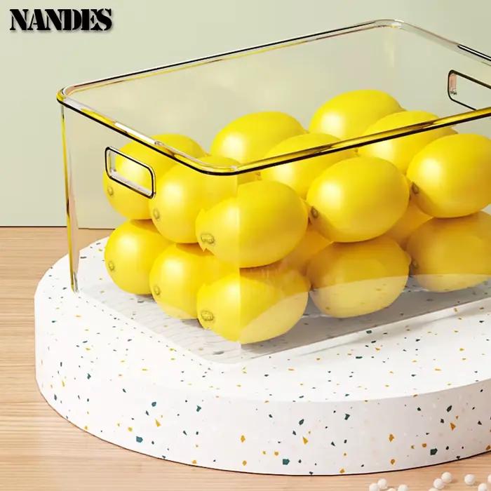 Bacs de rangement pour réfrigérateur, boîte de rangement des aliments empilable avec poignée, outil d'organisation de garde-manger en plastique transparent pour congélateur