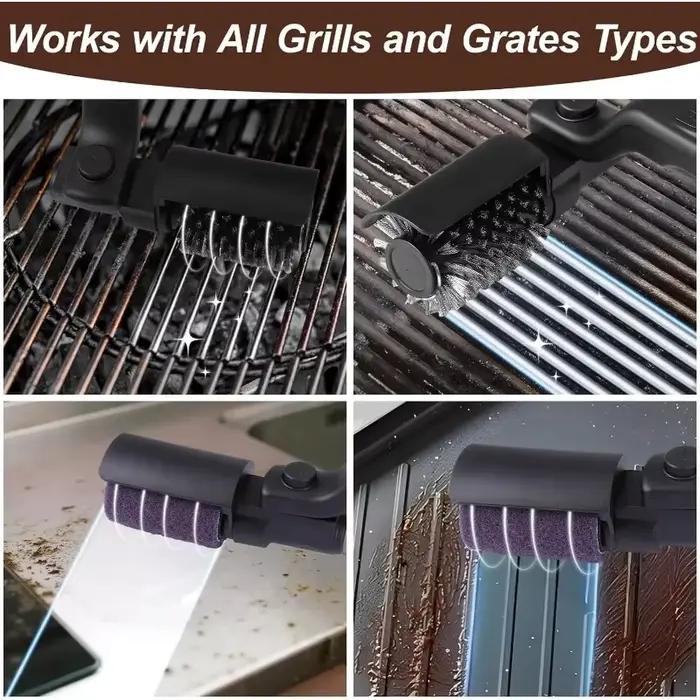 Nettoyeur de gril électrique Rus Recarale Cordl Cleaner Wit 180° avec moteur rotatif 3 vitesses et tête en acier inoxydable pour barbecue professionnel et amateurs