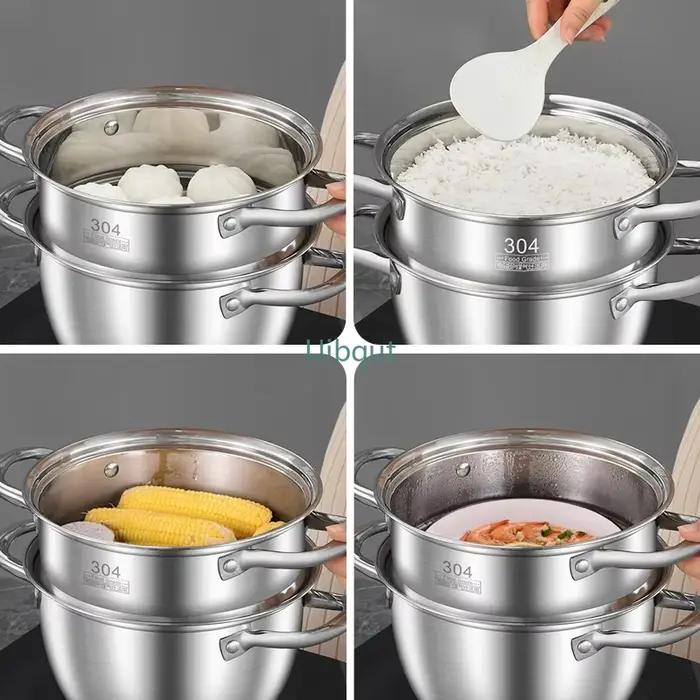 Pot à soupe en acier inoxydable 304, 20-24CM d'épaisseur, cuiseur à vapeur, nouilles Congee, petite marmite bouillante pour cuisinières à induction au gaz, marmite