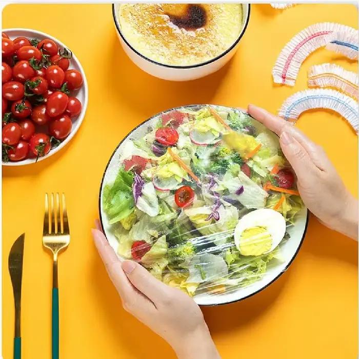 Couvercles alimentaires élastiques, couvercles de bol en plastique jetables pour le stockage de fruits et légumes, enveloppes d'étanchéité de fraîcheur, 100 pièces
