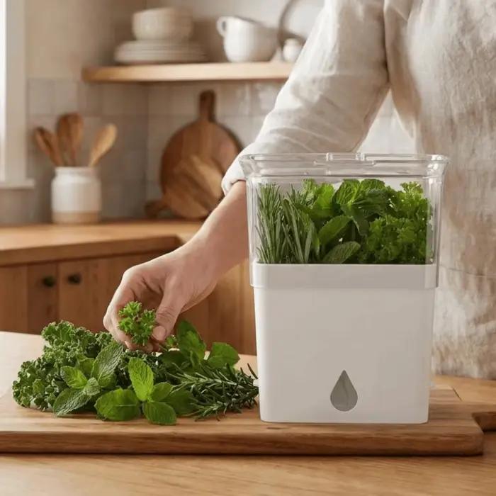 Récipient pratique en plastique pour herbes fraîches