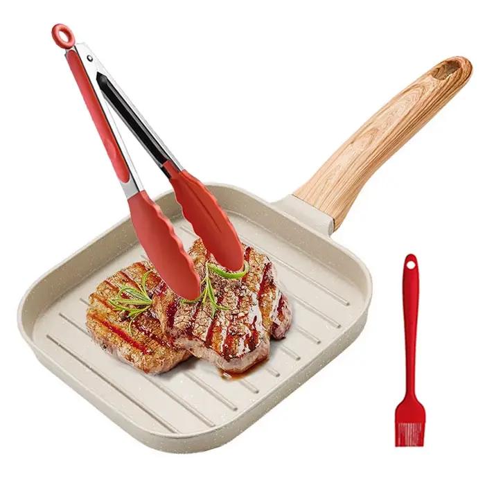 Poêle à gril antiadhésive pour tous les cuisinières, poêle à Steak carrée de 19cm/7.5 pouces pour la cuisine intérieure et l'extérieur, poêle à Steak