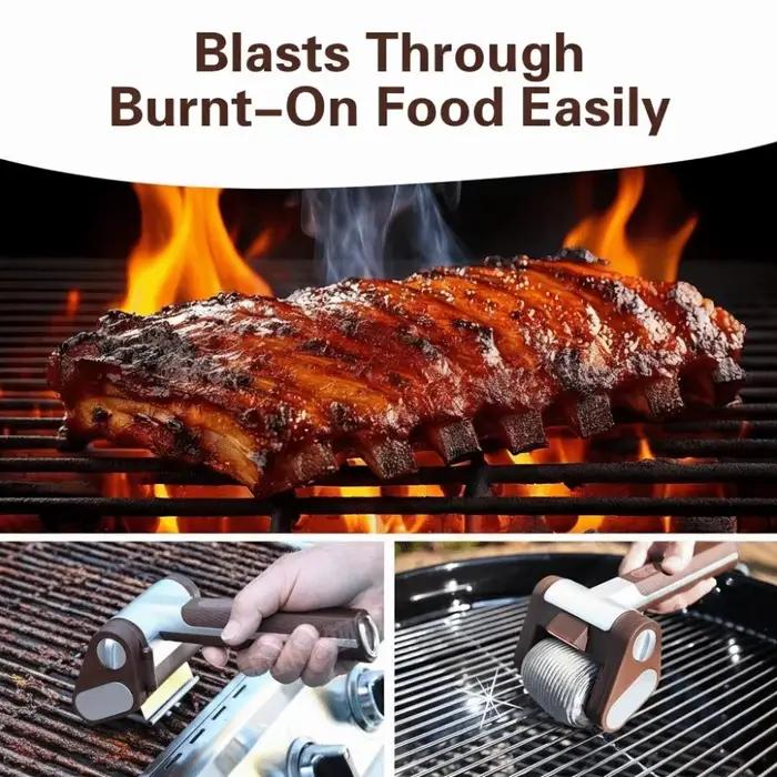 Nettoyeur de barbecue électrique rechargeable en acier inoxydable avec lumière LED