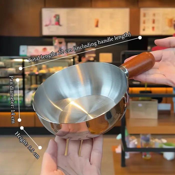 Casserole à lait en acier inoxydable avec poignée en bois, casserole compacte pour faire frire des œufs et réchauffer le lait