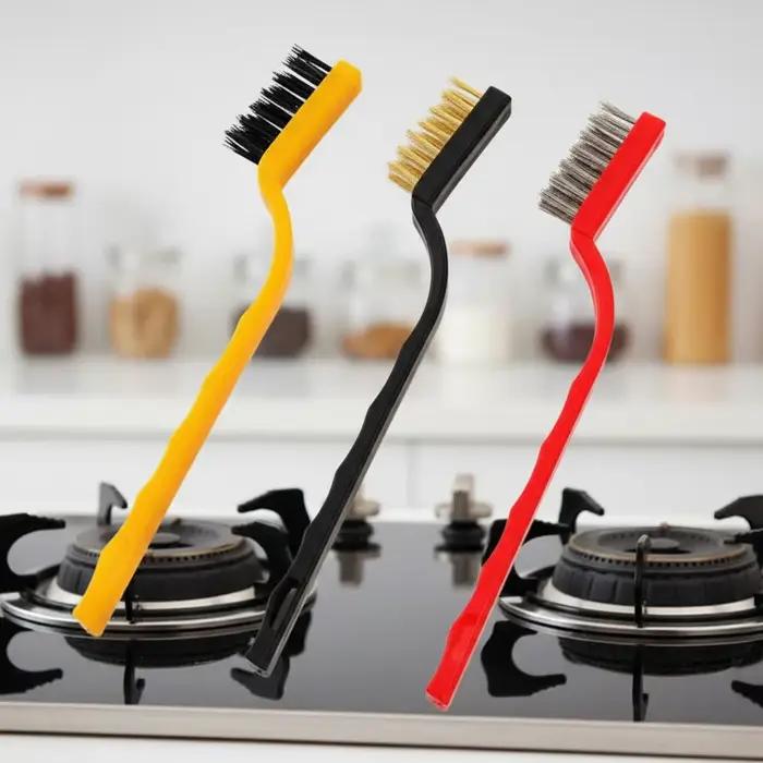 Brosse de nettoyage de cuisinière à gaz, épurateur de fil métallique, outils en cuivre et en fer, élimination de la saleté d'huile de rouille 3 pièces