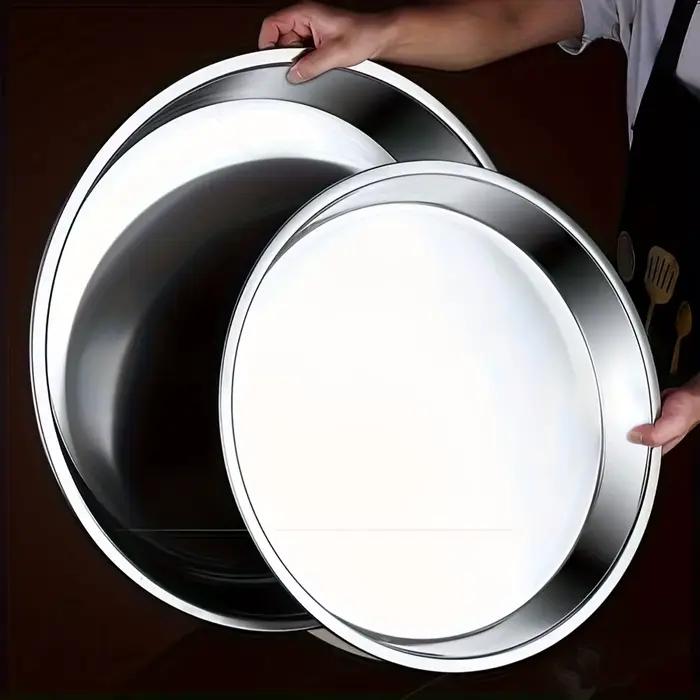 Paquet de 3 plateaux de cuisson en acier inoxydable – Poêles à pizza rondes résistantes à la chaleur pour un usage domestique et commercial Facile à nettoyer Parfait pour la cuisson de gâteaux de Noël