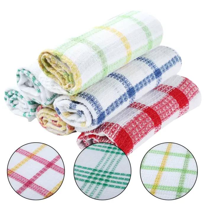 Serviettes de cuisine à carreaux, 3/5/10/12 pièces, chiffons à vaisselle Double face sans perte pour le nettoyage ménager, chiffon absorbant pour la vaisselle