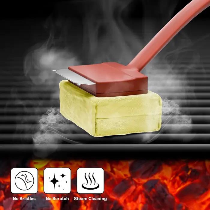 Brosse de nettoyage pour grillades à la vapeur, sans poils, avec raclette, résistante à la chaleur, sûre pour tous types de grils, sans rayures, sans poils.