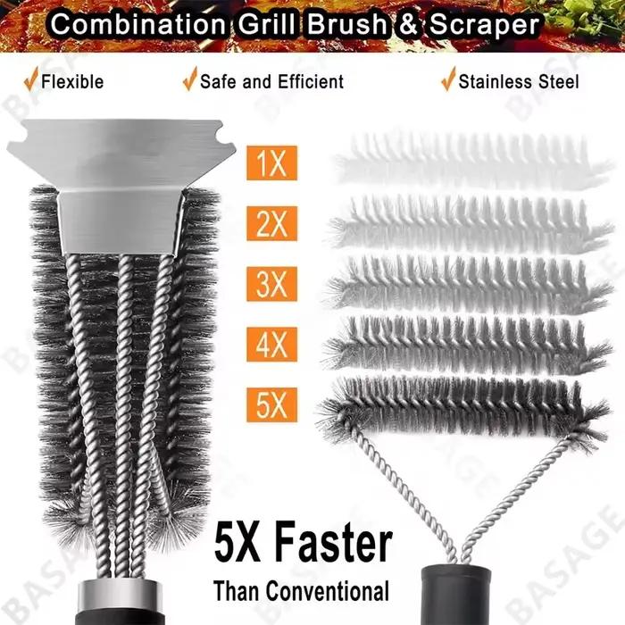 Brosse de gril sûre-brosse de barbecue sans poils-nettoyeur de barbecue en acier inoxydable résistant à la rouille-grands accessoires de grillades