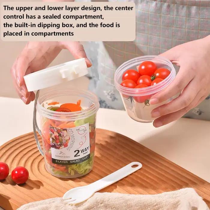 Tasse à salade portable à double couche avec fourchette, céréales, noix, yaourt, ensemble de conteneurs signés, boîte à lunch scolaire, boîte de rangement des aliments