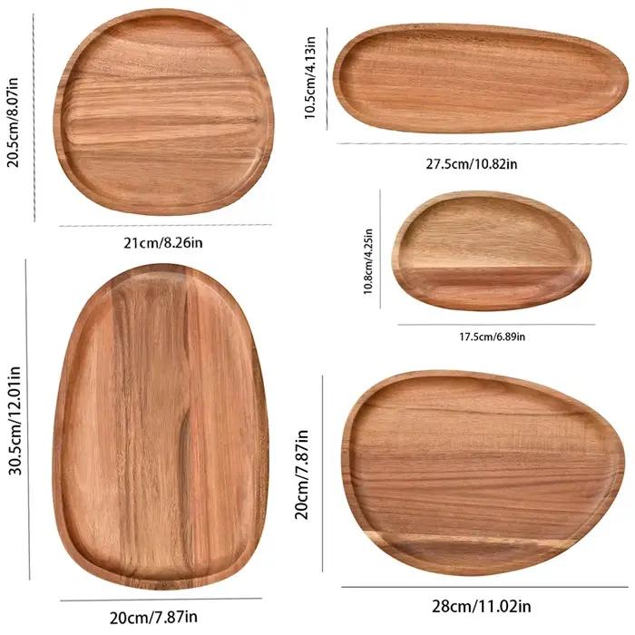 Assiette de service naren bois d'acacia, assiette Deseert, Tenica, Thé naturel, Serveur d'aliments, Plats à cliquetis, Assiette de service alimentaire, 1PC