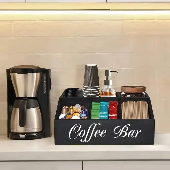 Boîte de rangement de café en bois, 1 pièce, organisateur d'épices de comptoir, armoire de Bar à café polyvalente, boîte de rangement de comptoir de cuisine