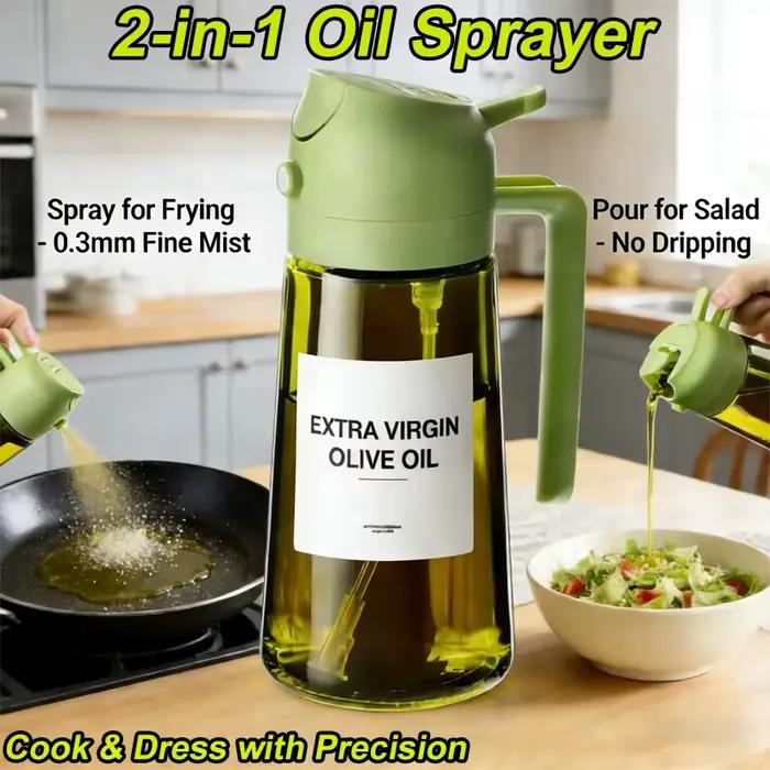 Distributeur d'huile en verre vert 470 ml avec pulvérisateur