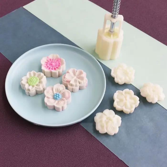1 ensemble bricolage moule à gâteau de lune en plastique presse à main moule à pâtisserie presse à main modèle de gâteau aux haricots mungo pâtisserie gaufrage faire outil de cuisson de cuisine