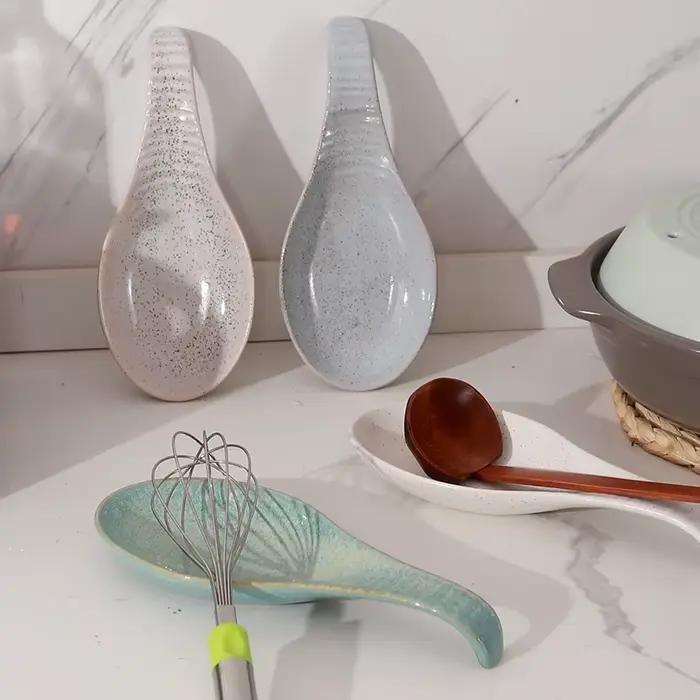 Repose-cuillère en porcelaine, porte-ustensiles en céramique pour dessus de cuisinière, organisateur d'outils de cuisine de comptoir, pinces à louche spatule