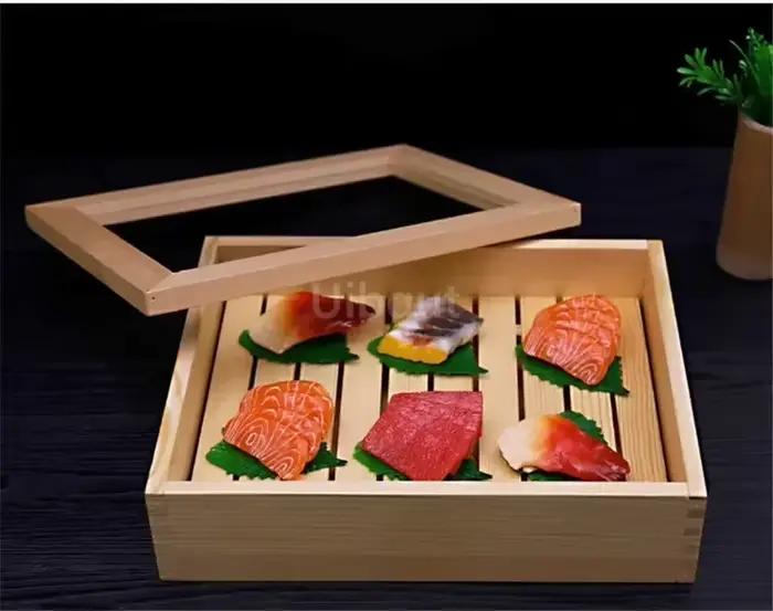 Cuisine japonaise en bois sashimi Sushi boîte avec couvercle poissons saumon boîtes