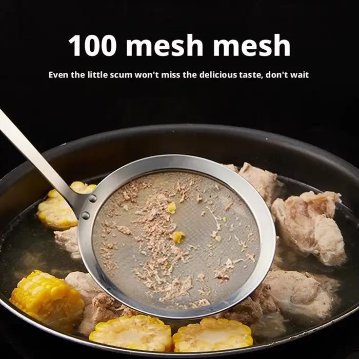 Cuillère d'écumoire de graisse en acier, cuillère de crépine d'écumoire à mailles fines pour enlever la graisse et la mousse, filtre d'huile alimentaire frit de cuisine
