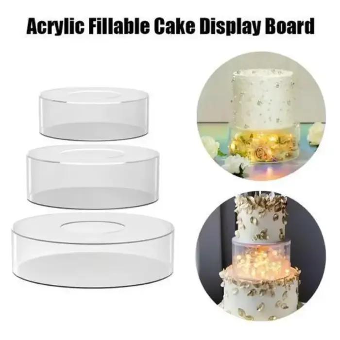 Panneau d'affichage de gâteaux en acrylique rond/carré/hexagonal, supports d'affichage de desserts en acrylique, Base de panneau rechargeable, outils de support de gâteaux transparents