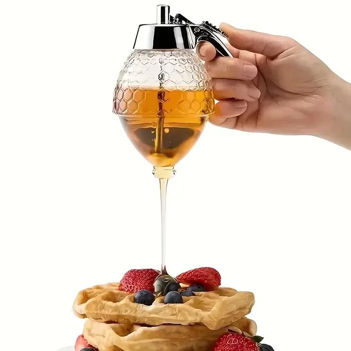 Distributeur de miel avec support, 1 pièce, adapté aux sirops, Sauces, Gadget de cuisine multifonctionnel, pot de miel, conteneur, accessoires de cuisine