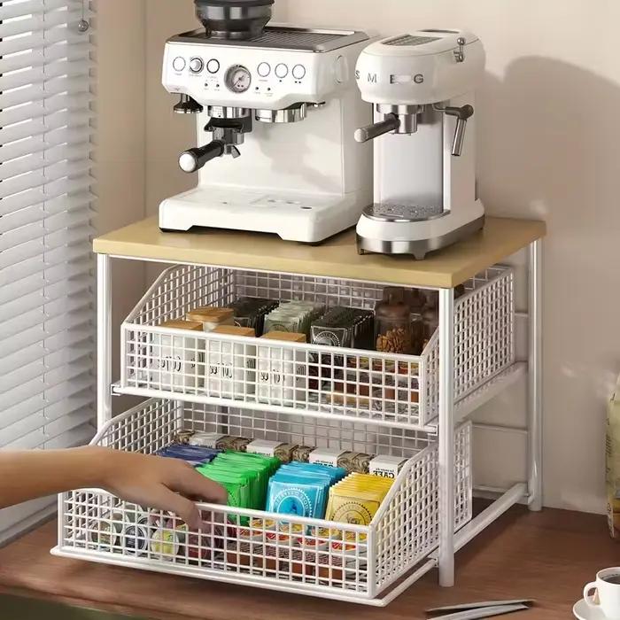1 support de rangement pour comptoir de cuisine peu encombrant avec tiroirs et paniers métalliques - support de rangement multicouche robuste