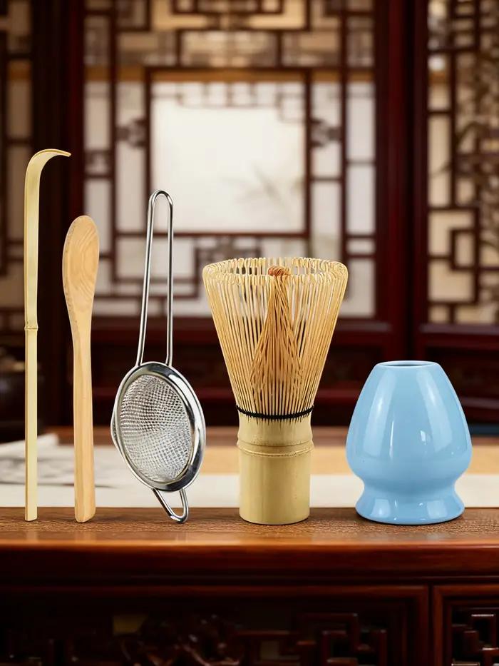 Ensemble de fouets Matcha 5 pièces-fouet en bambou, passoire à thé, cuillère, cuillère, tamis, support de fouet, Kit de démarrage Matcha parfait pour Matcha