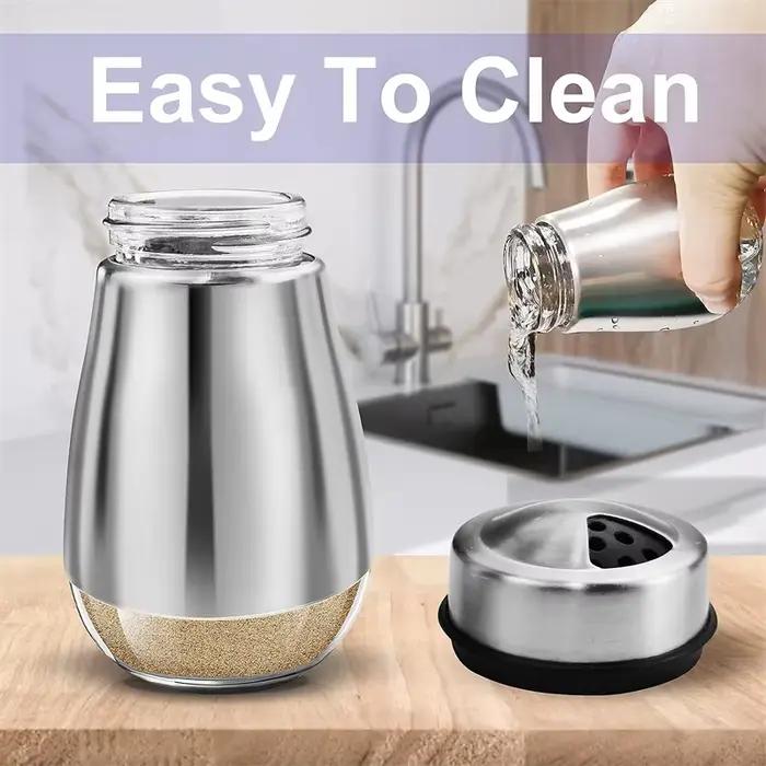 Shaker d'assaisonnement de sel et de poivre à fond en verre en acier inoxydable