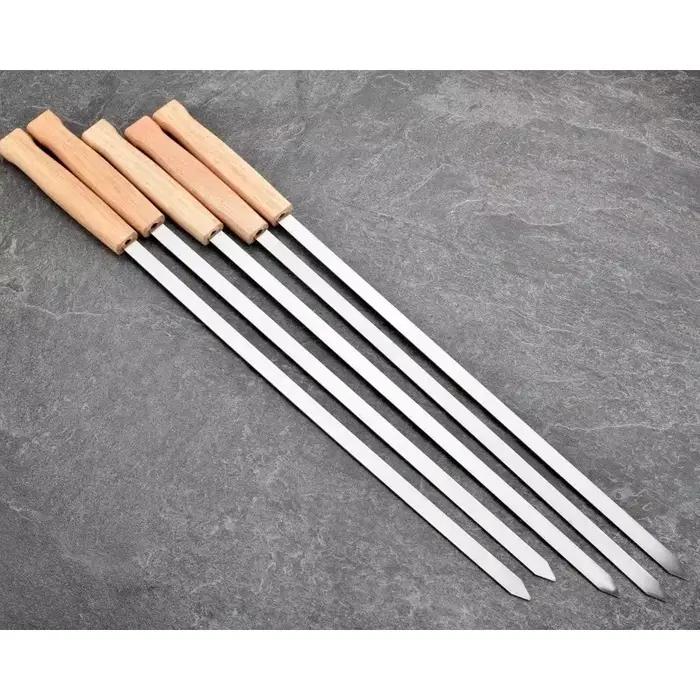 6/8 pièces Kabab Koobideh brochettes 17 pouces en acier inoxydable gril BBQ brochettes réutilisables Barbecue brochettes bâton plat avec manche en bois