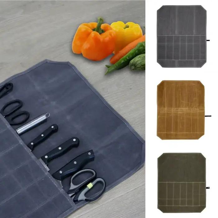Sacs à couteaux en toile, sacs à couteaux portables, sacs de rangement pour couteaux de chef, sacs de rangement pour couteaux imperméables avec 7 emplacements