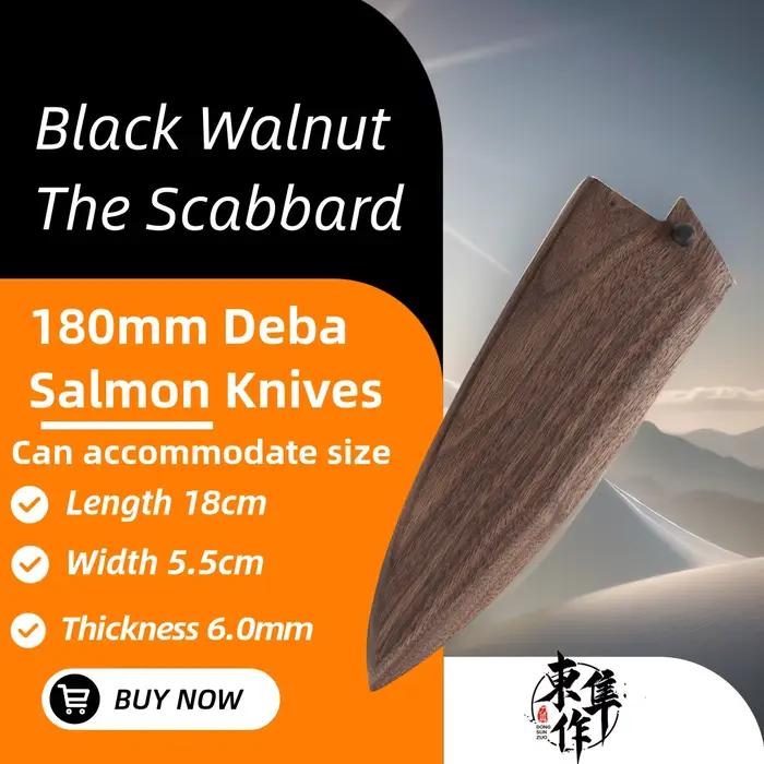 Fourreau magnétique en bois massif de noyer noir, couteau à lame de style japonais, couteau à tête de poisson, couteau à sushi de cuisine