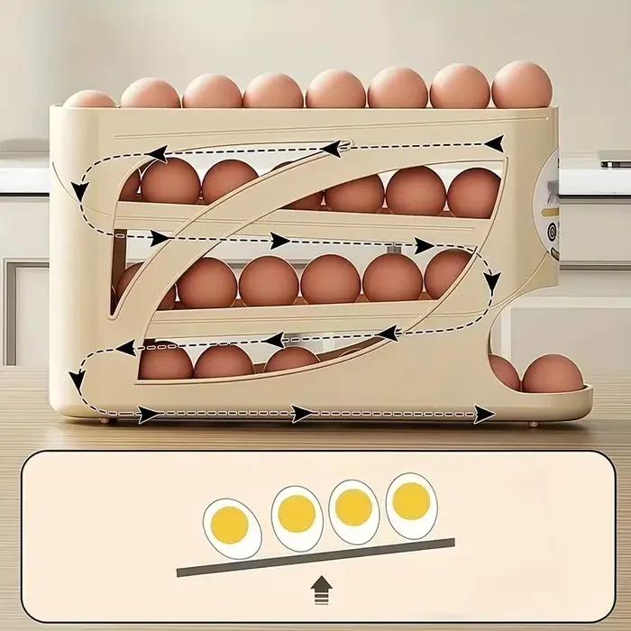 Conteneur de rangement à œufs à 3 niveaux sur roulettes, capacité de 24 œufs, organiseur de rangement, boîte de rangement de grande capacité pour réfrigérateur et cuisine