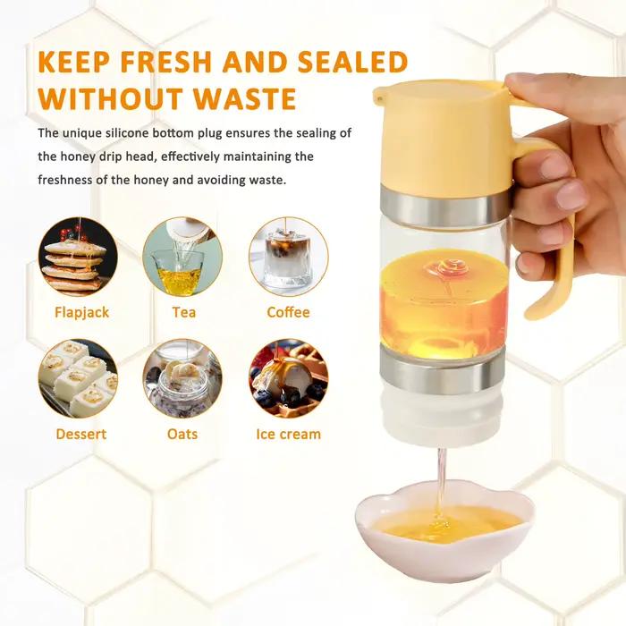 Distributeur de miel en verre avec poignée, sans goutte à goutte, pot de sirop d'érable, bouteille d'huile multifonctionnelle, outil de cuisine