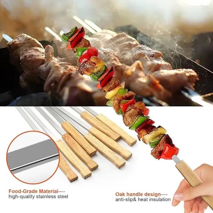 Grands brochettes de Kabob en acier inoxydable, épaisses et réutilisables pour la viande, le poulet et les légumes, outils essentiels pour Barbecue en plein air, 8 pièces