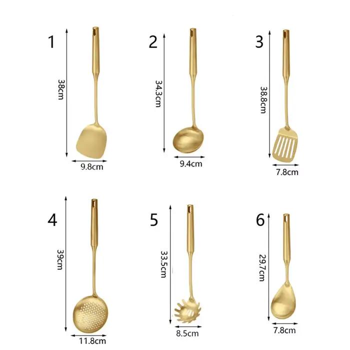 Spatule en acier inoxydable doré, grande louche à soupe, ustensiles de cuisine, ensemble de truelle de cuisson, ensemble d'outils de cuisine F2