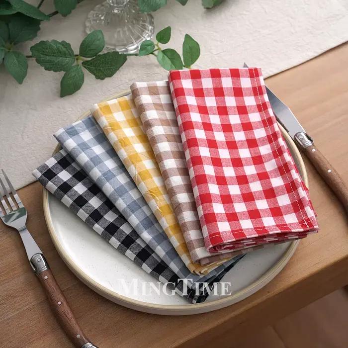 Lot de 4 serviettes de table en coton à carreaux vichy 42x42cm pour mariage, Noël, fête - Rouge, Noir, Jaune, Kaki, Bleu Poussière